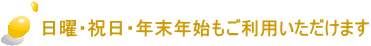  日曜・祝日・年末年始もご利用いただけます 